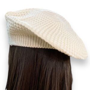 White Crochet Beret Knit Beanie Hat- NEW